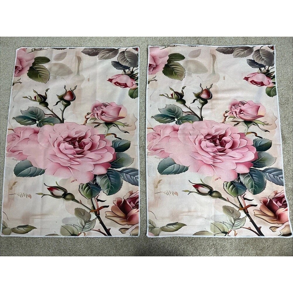 2 Pink Flower Hand Towels Decorative Towels Bathroom Elegant Rose Floral Leaf